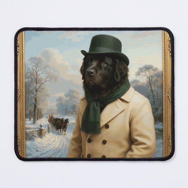 Item preview, Elegant Black Newfoundland Dog in Victorian Winter Coat and Green Top Hat Portrait designed and sold by RonanHalstead.