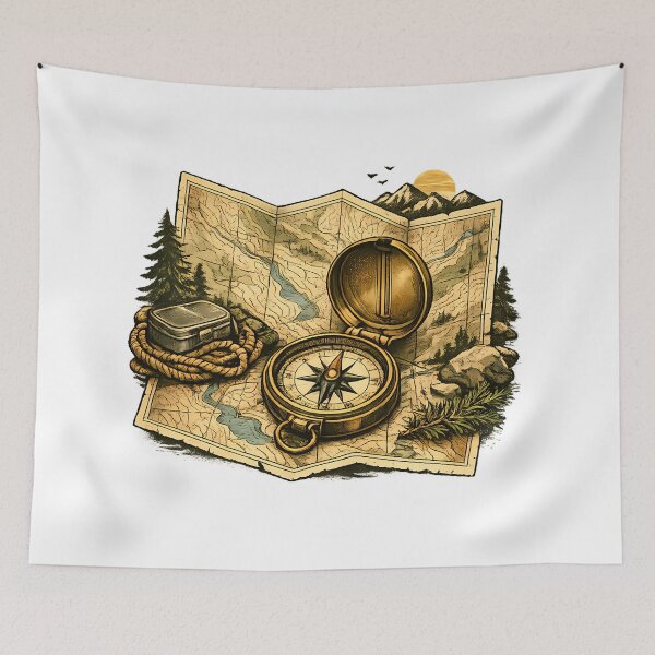 Item preview, Antique topographic map and compass designed and sold by Daily Quirk.