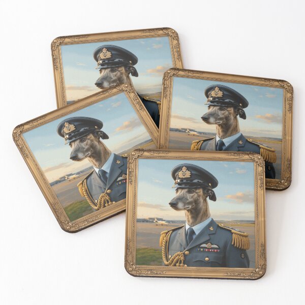 Item preview, istinguished Greyhound Air Force Officer Portrait with Vintage Airport Background designed and sold by RonanHalstead.