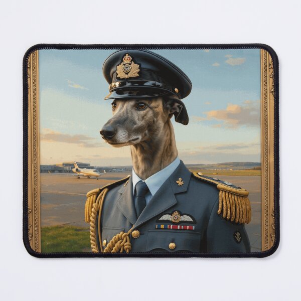 Item preview, istinguished Greyhound Air Force Officer Portrait with Vintage Airport Background designed and sold by RonanHalstead.