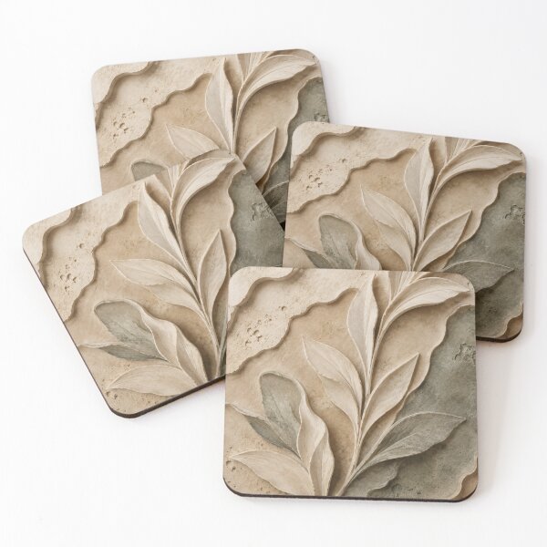 Item preview, Sculpted Botanical Leaf Relief Wall Art | Wabi-Sabi Neutral Earth Tones Printable designed and sold by SoftSpaceDesign.