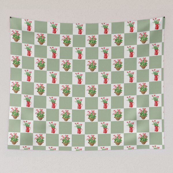 Item preview, Tulip Pitcher Checkered Cottagecore Floral Pattern designed and sold by Zaya_art.