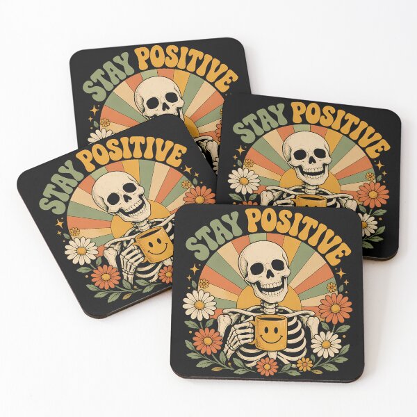 Item preview, Stay Positive Skeleton - Retro Groovy Sunset Floral designed and sold by Swizzy2vore.