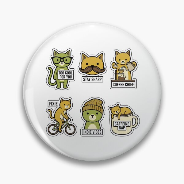 Item preview, Vintage Cat Hipster Glasses Sticker Pack - Retro Coffee & Nerd Puns designed and sold by SimpleP.