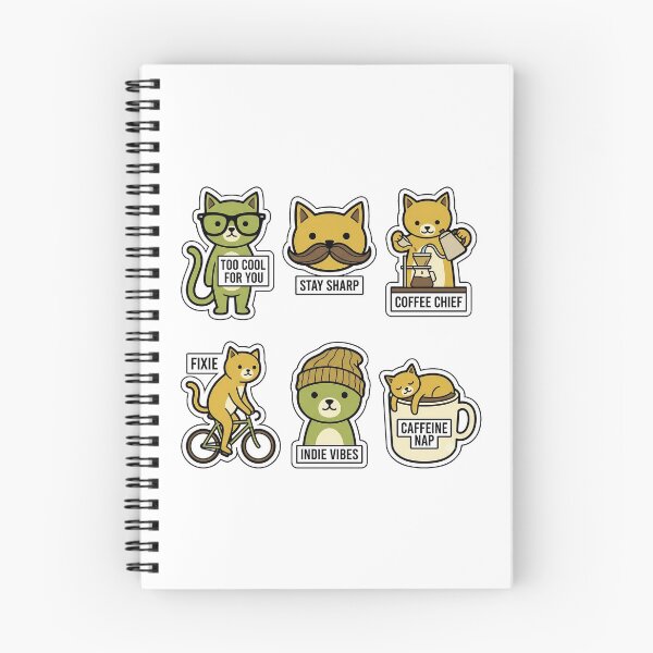 Item preview, Vintage Cat Hipster Glasses Sticker Pack - Retro Coffee & Nerd Puns designed and sold by SimpleP.
