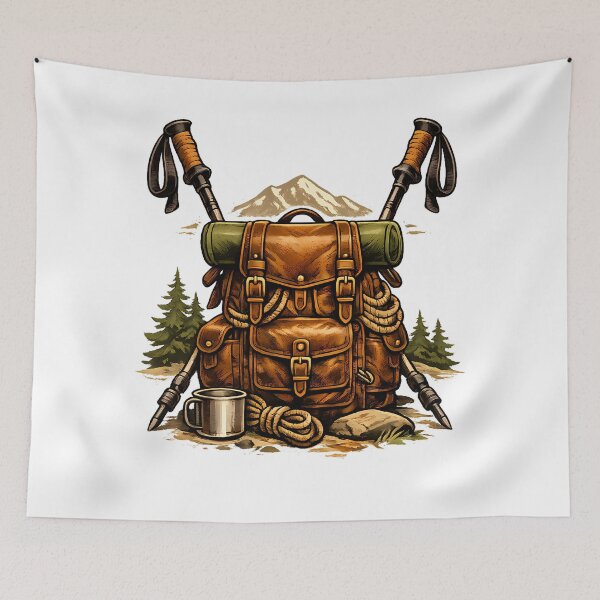 Item preview, Leather backpack with hiking poles designed and sold by Daily Quirk.