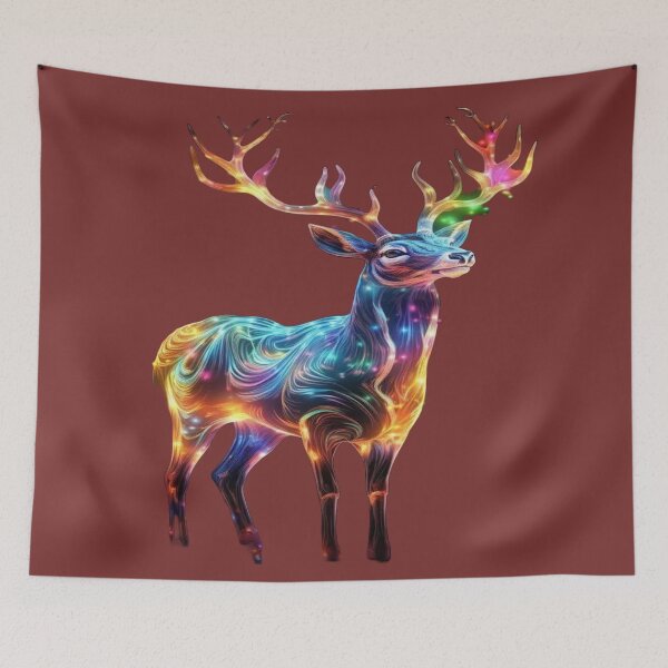 Item preview, The Luminous Messenger of the Starry Forest, Rainbow Luminous Deer - Cosmic Neon Art with Sparkling Antlers and Magic Particles designed and sold by RAYBIL.
