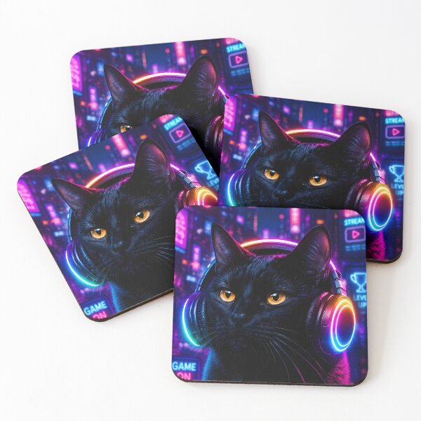 Item preview, Neon Gamer Cat Cyberpunk Art designed and sold by Moodprint5.