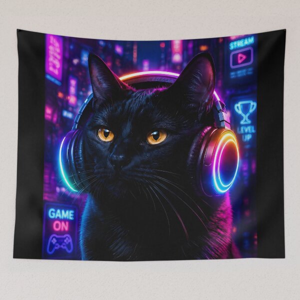 Item preview, Neon Gamer Cat Cyberpunk Art designed and sold by Moodprint5.