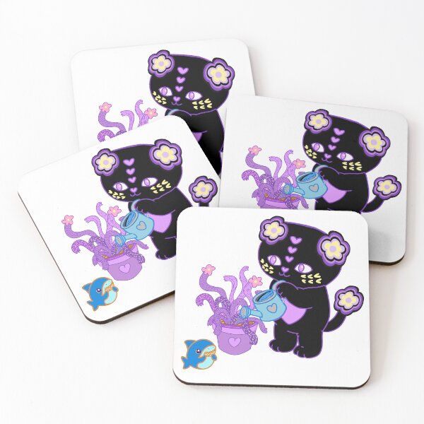 Item preview, Black love cat Cilla, watering her spooky house plant, with Sharkle, designed and sold by BritishDelights.
