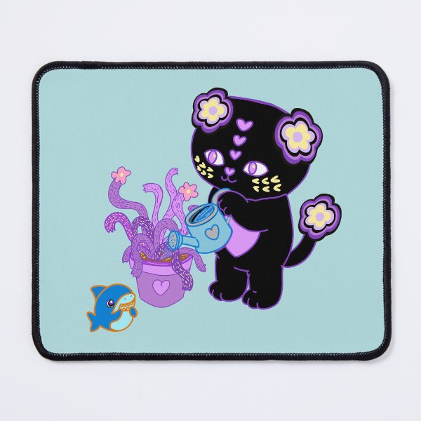 Item preview, Black love cat Cilla, watering her spooky house plant, with Sharkle, designed and sold by BritishDelights.