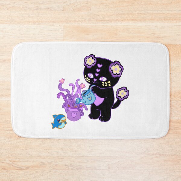 Item preview, Black love cat Cilla, watering her spooky house plant, with Sharkle, designed and sold by BigfeetLittlepaws.