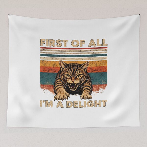 Item preview, Funny Angry Cat Vintage Retro Graphic | First Of All I'm A Delight designed and sold by artCreativeColony.