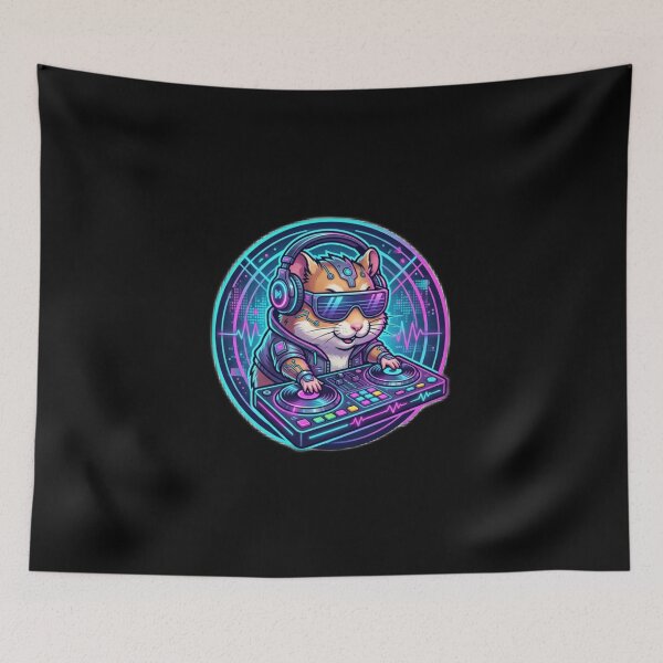 Item preview, Cyberpunk Neon DJ Hamster - Future Vibes Only Sticker designed and sold by Amituniqart.