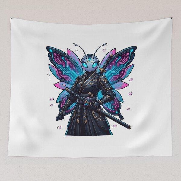Item preview, Cyberpunk Samurai Butterfly Neon Warrior designed and sold by WearTheVibe Store.