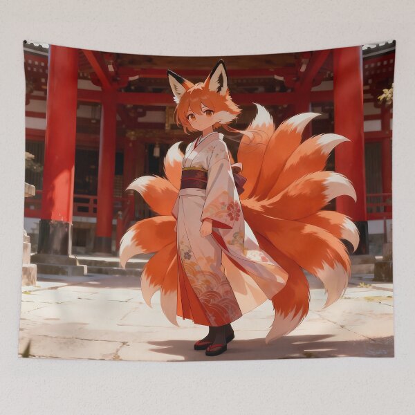 Item preview, Beautiful Nine Tailed Kitsune Anime Girl Shrine Kimono designed and sold by Myanimegirlshop.