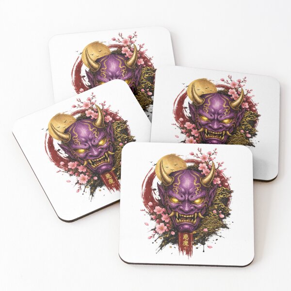 Item preview, Purple Oni Mask – Japanese Art with Cherry Blossoms & Traditional Ink designed and sold by ichiyori.