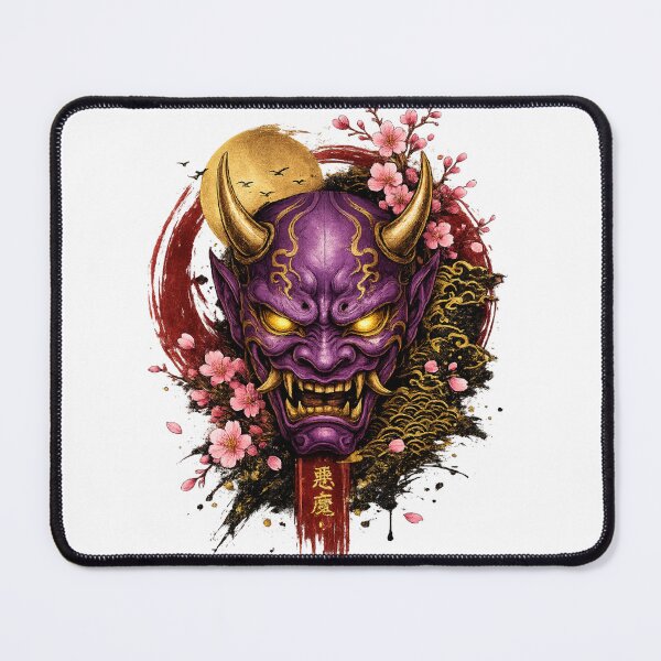 Item preview, Purple Oni Mask – Japanese Art with Cherry Blossoms & Traditional Ink designed and sold by ichiyori.