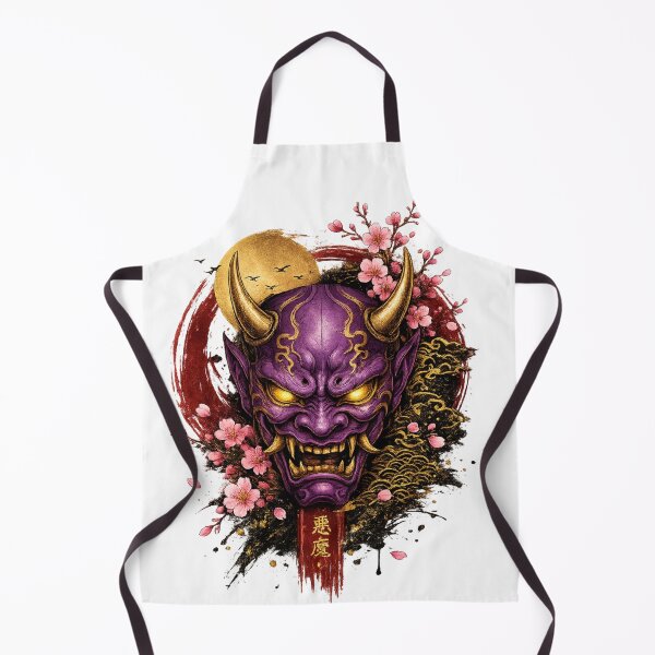 Aperçu de l'œuvre Masque Oni Violet – Art Japonais avec Fleurs de Cerisier et Encre Traditionnelle créée et vendue par ichiyori.