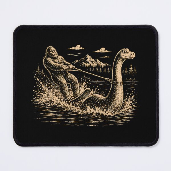 Item preview, Bigfoot Water Skiing Behind Nessie Cryptid designed and sold by CelidaBonde.
