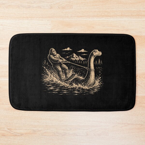 Item preview, Bigfoot Water Skiing Behind Nessie Cryptid designed and sold by CelidaBonde.