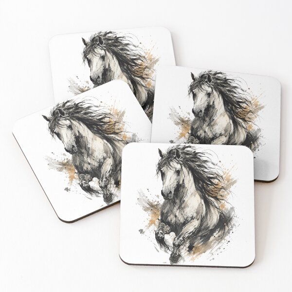 Item preview, Running Horse Wall Art, Hand Drawn Horse Illustration, Black White Ink Painting, Wild Stallion Artwork, Modern Equestrian Decor designed and sold by gkhanco.