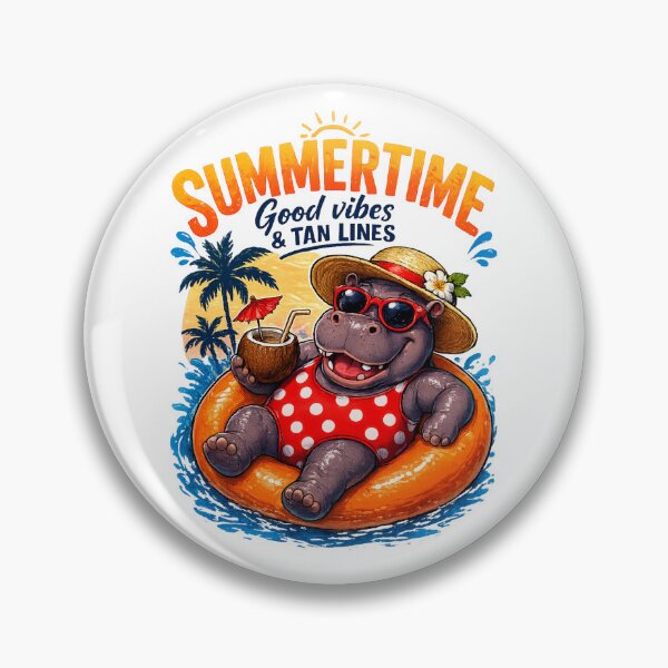 Item preview, Summertime – Good Vibes & Tan Lines Funny Hippo Design designed and sold by LittleGinnyArt.