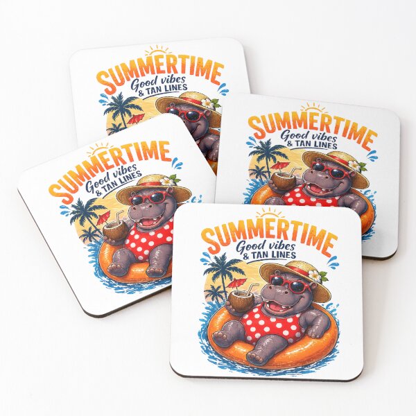 Item preview, Summertime – Good Vibes & Tan Lines Funny Hippo Design designed and sold by LittleGinnyArt.