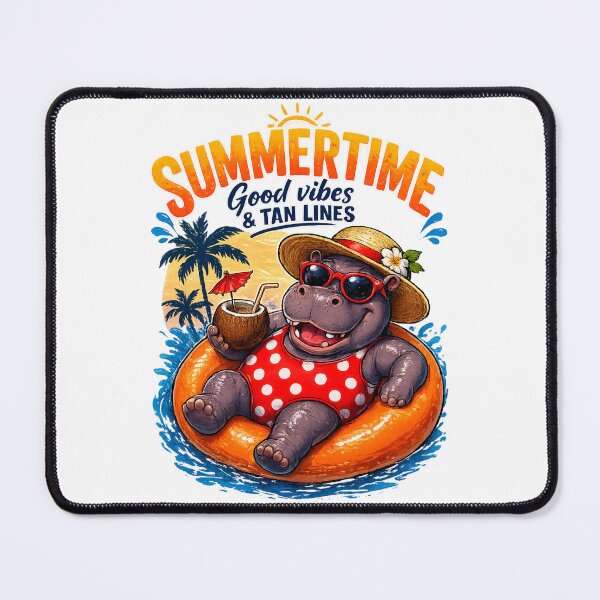 Item preview, Summertime – Good Vibes & Tan Lines Funny Hippo Design designed and sold by LittleGinnyArt.