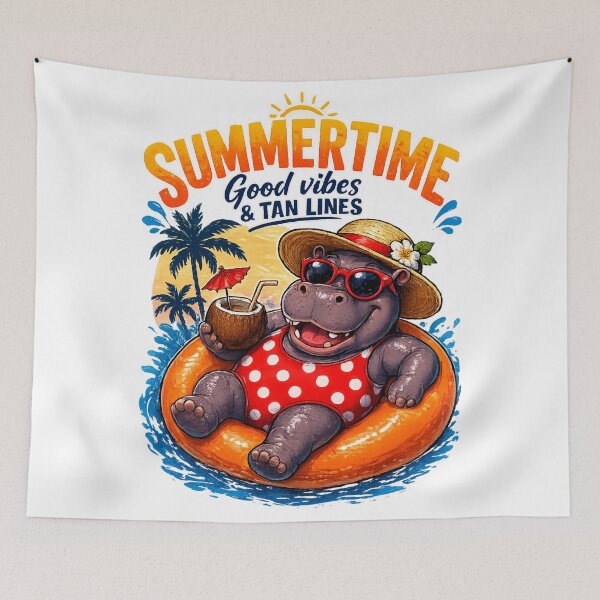 Item preview, Summertime – Good Vibes & Tan Lines Funny Hippo Design designed and sold by LittleGinnyArt.