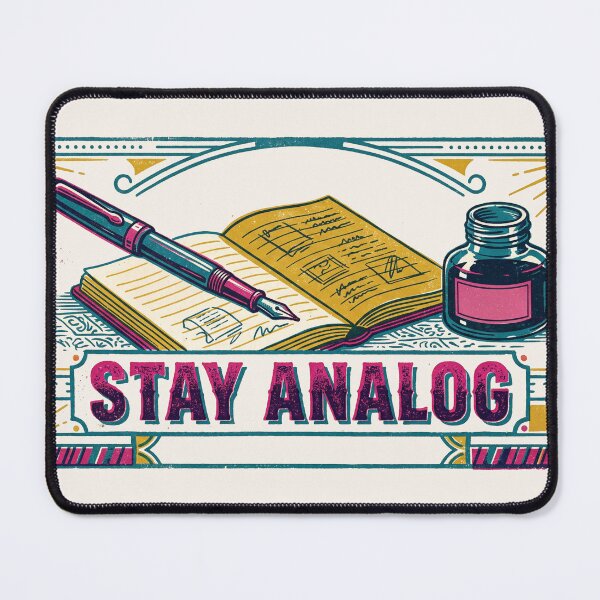 Item preview, Stay Analog Vintage Linocut Matchbox Art - Fountain Pen & Ink designed and sold by Graphicarium Shop.