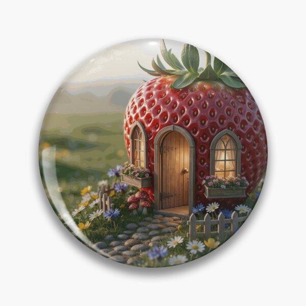 Item preview, Magical Strawberry Fairy Cottage with Glowing Windows in a Colorful Wildflower Garden designed and sold by SorenDuvall.