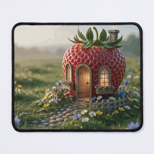 Item preview, Magical Strawberry Fairy Cottage with Glowing Windows in a Colorful Wildflower Garden designed and sold by SorenDuvall.