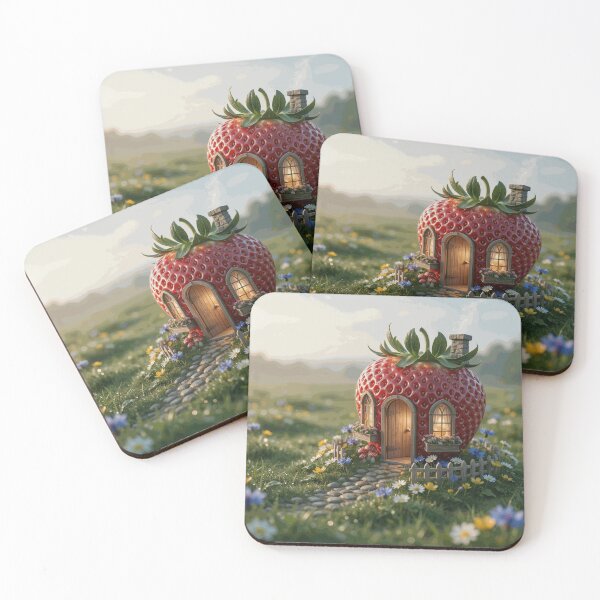 Item preview, Magical Strawberry Fairy Cottage with Glowing Windows in a Colorful Wildflower Garden designed and sold by SorenDuvall.