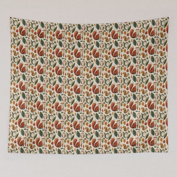 Item preview, Storybook Woodland Creature & Fall Leaf Seamless Print designed and sold by TJ Art and Camera.