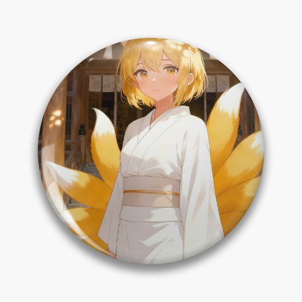 Item preview, Cute Gold Kitsune Anime Girl Shrine White Kimono designed and sold by Myanimegirlshop.