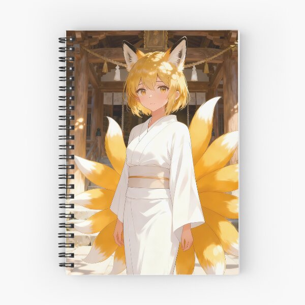 Item preview, Cute Gold Kitsune Anime Girl Shrine White Kimono designed and sold by Myanimegirlshop.