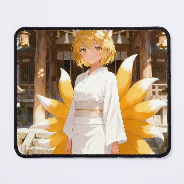 Item preview, Cute Gold Kitsune Anime Girl Shrine White Kimono designed and sold by Myanimegirlshop.