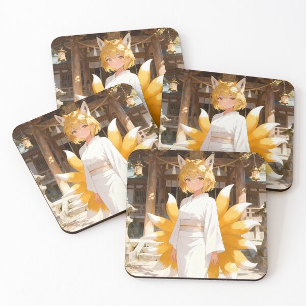 Item preview, Cute Gold Kitsune Anime Girl Shrine White Kimono designed and sold by Myanimegirlshop.
