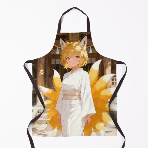 Item preview, Cute Gold Kitsune Anime Girl Shrine White Kimono designed and sold by Myanimegirlshop.