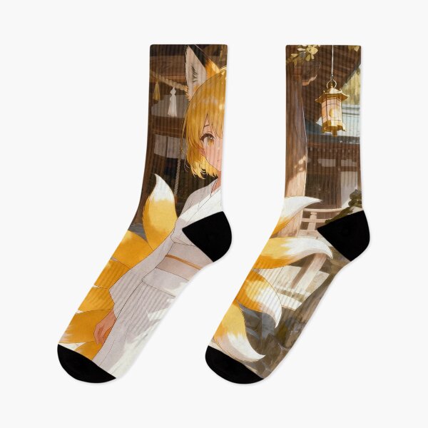 Item preview, Cute Gold Kitsune Anime Girl Shrine White Kimono designed and sold by Myanimegirlshop.