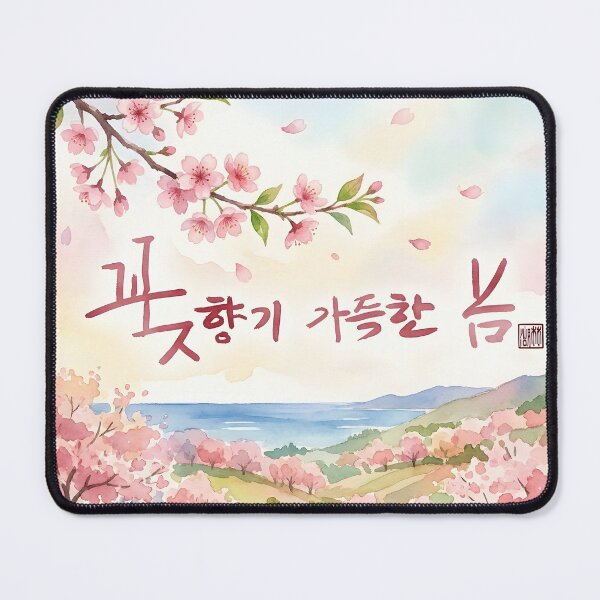 Item preview, Watercolor Spring Landscape with Cherry Blossom Calligraphy designed and sold by K-Brush.