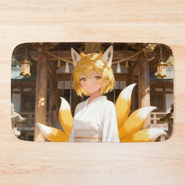 Item preview, Cute Gold Kitsune Anime Girl Shrine White Kimono designed and sold by Myanimegirlshop.
