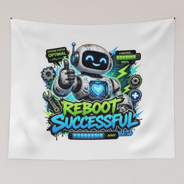Item preview, REINICIO EXITOSO Pegatina de robot graffiti PNG | Calcomanía de vinilo de robot IA futurista | Pegatina para portátil de tecnología cyberpunk | Regalo con estética gamer designed and sold by Stylestickers55.