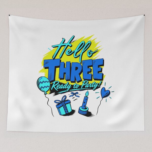 Item preview, Hello Three Birthday Outfit Modern 3rd Birthday Kids T-Shirt designed and sold by illeN-Art-World.