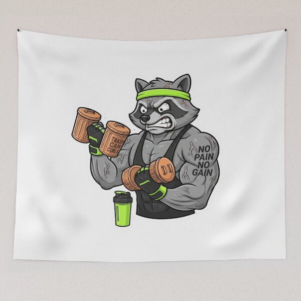 Item preview, Muscular Raccoon Trash Can Curls Gym designed and sold by WearTheVibe Store.