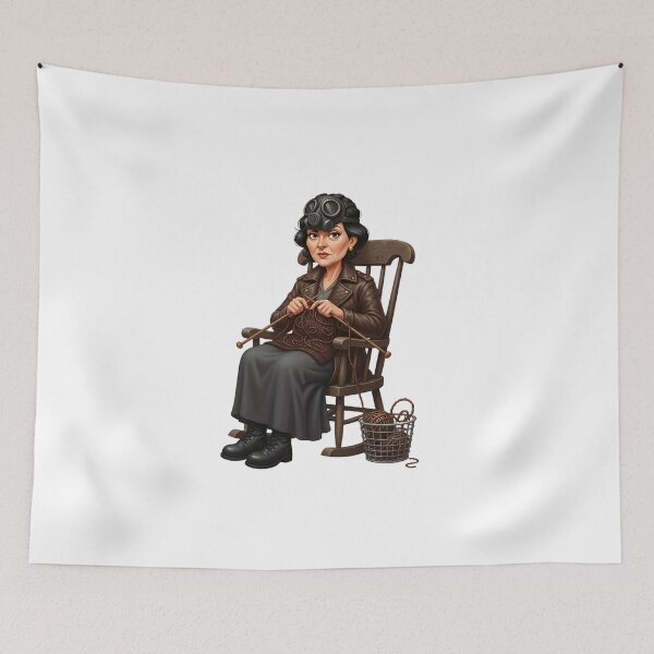 Item preview, Badass Post Apo Grandma Knitting Rocking Chair Illustration   designed and sold by vk09.