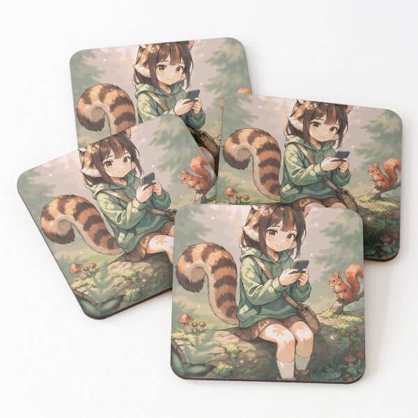 Item preview, Cute Anime Squirrel Girl Using a Smartphone in a Peaceful Woodland Forest designed and sold by SorenDuvall.