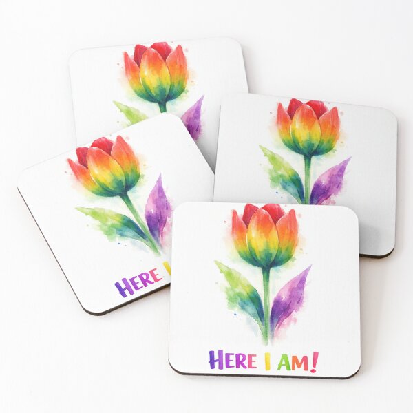 Item preview, Mexican coloured tulip on white background with 'HERE I AM ' quote designed and sold by wallartofmio.