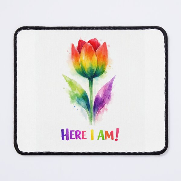 Item preview, Mexican coloured tulip on white background with 'HERE I AM ' quote designed and sold by wallartofmio.